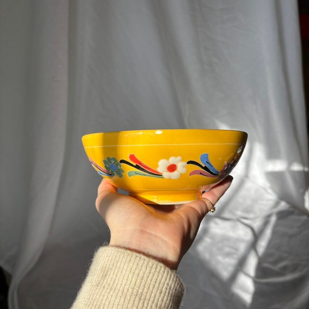 Vintage Hand-Painted Yellow Gorgeous Floral Bowl - Picture 4 of 6